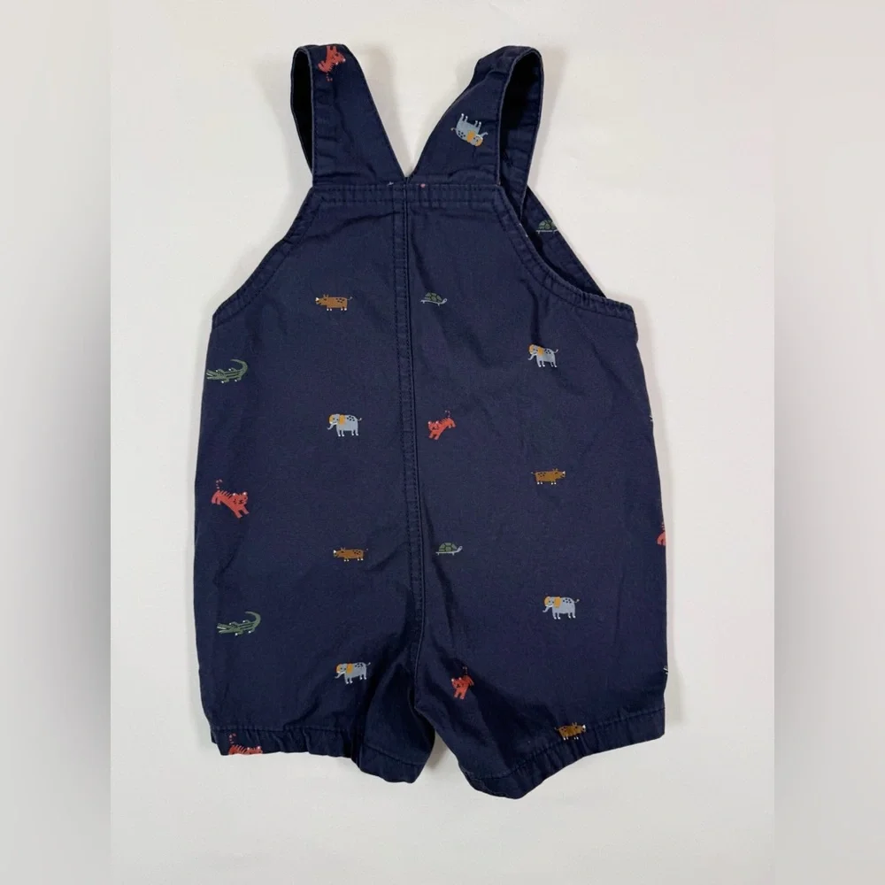 CARTER'S Baby Boys' Navy Blue‎ Animal Print Embroidered 100% Cotton Shortalls 6M